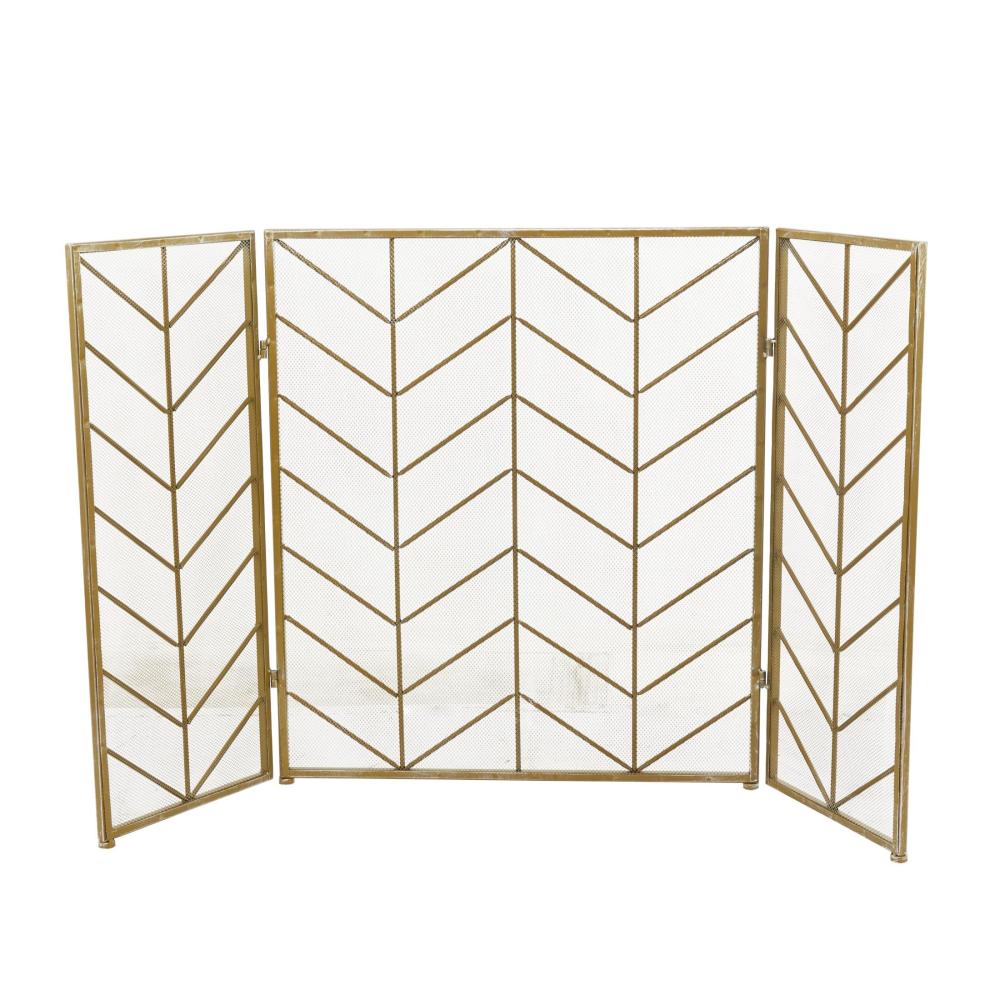 DecMode Gold Modern Metal Zigzag Pattern Fireplace Screen, 52"W x 31"H - Image 4