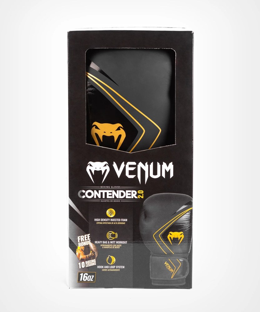 Venum PU Contender 2.0 Boxing Gloves - Black/Gold - 12oz - Unisex - Sparring and Bag Training - Image 2