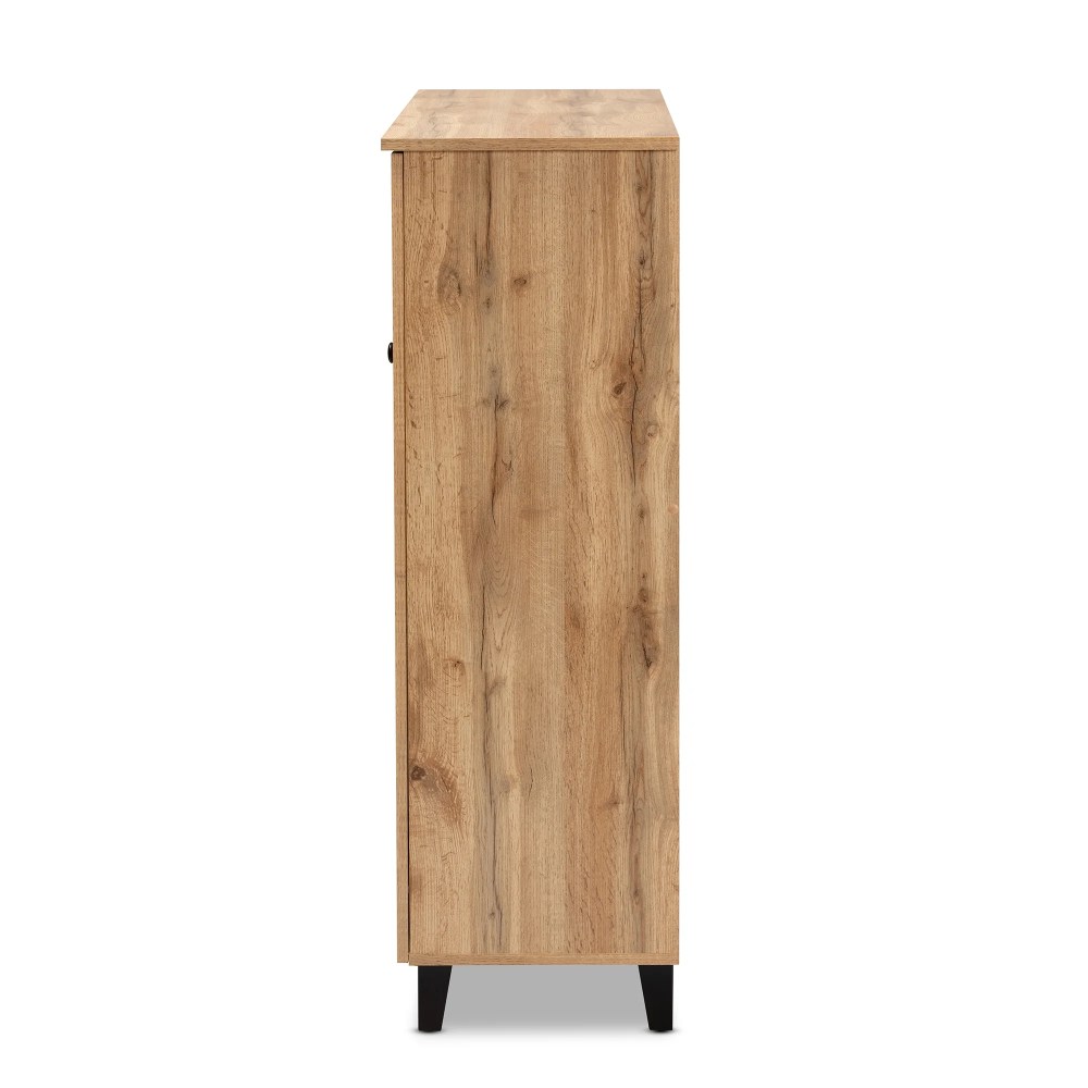 Baxton Studio Coolidge Modern and Contemporary Oak Brown Finished Wood 3-Door Shoe Storage Cabinet with Drawer - Image 9