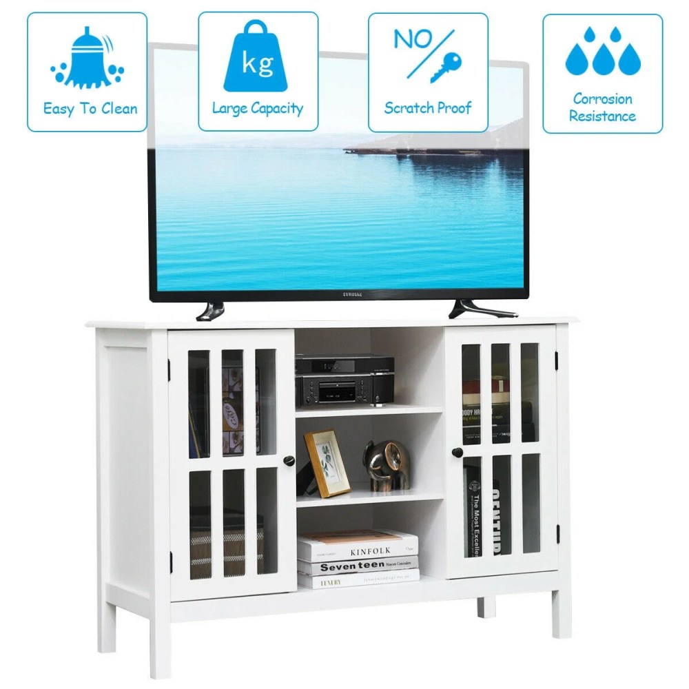 Gymax Wood TV Stand Entertainment Media Center Console for TV up to 50" White - Image 3