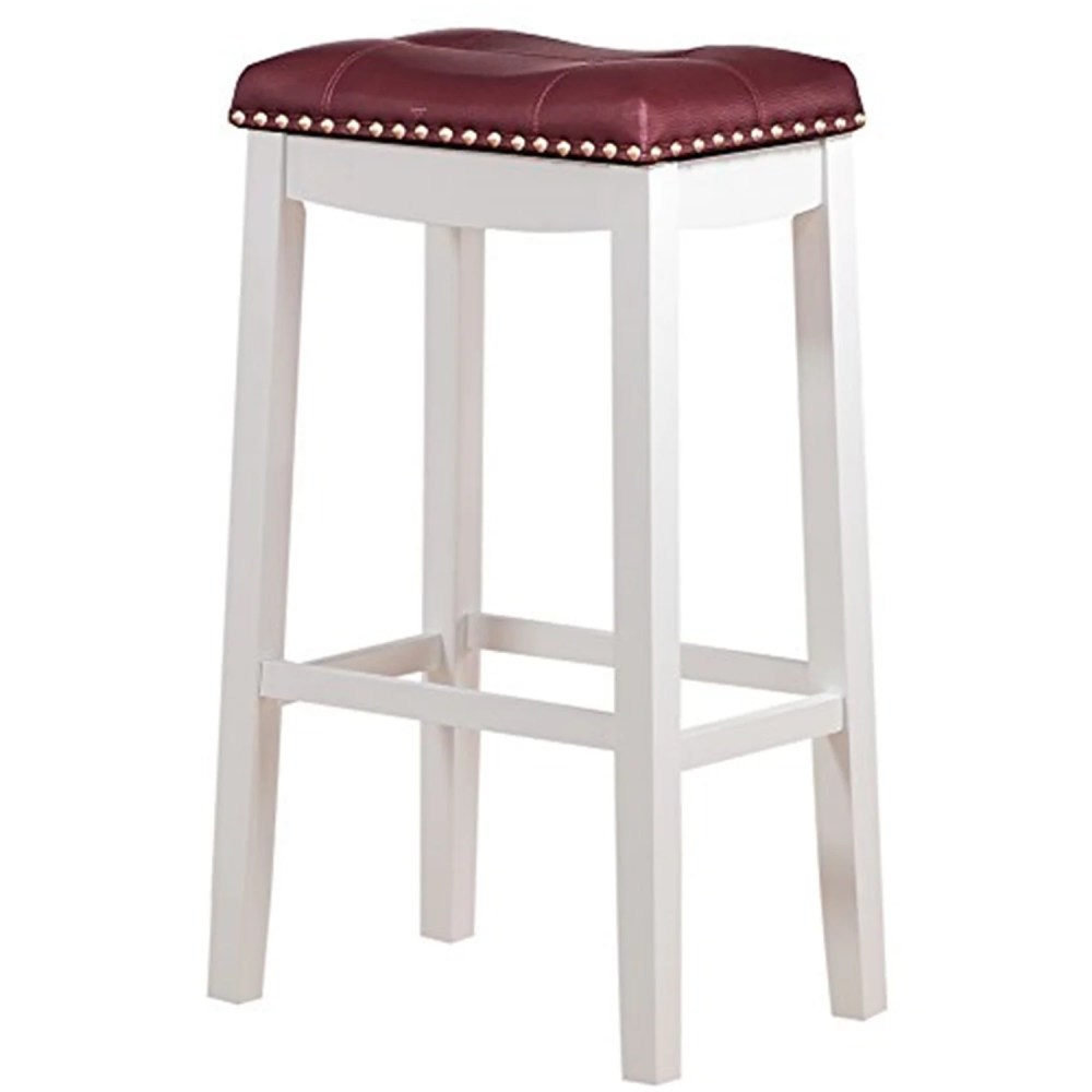 Angel Line Cambridge 29" Padded Saddle Stool,White w/ Dark Red Cushion