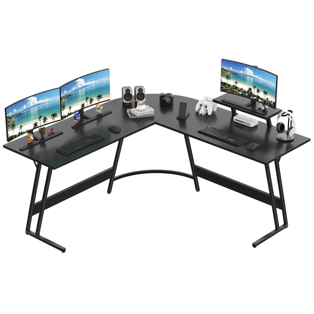 Vineego L-Shaped Computer Desk Modern Corner Desk Home Office Writing Sturdy Workstation with Movable Table,Black