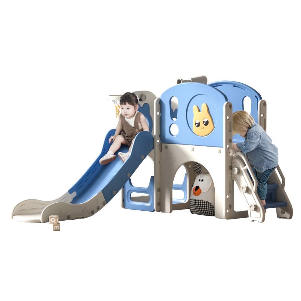 Nyeekoy 8 in 1 Toddler Slide, Kid Slide Freestanding, for Age 1-3, with Basketball Hoop and Telescope, Indoor Outdoor, Blue
