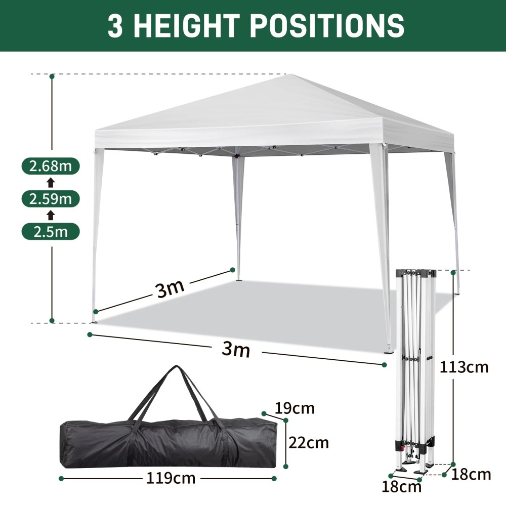 BuySphere 8X8'/10X10" ft Pop Up Canopy Tent,  Outdoor Tent Canopy Foldable Portable Canopies for Camping,  Patio,  Easy Up Gazebo Canopy with Carry Bag Slant Legs, White -10'x 10"