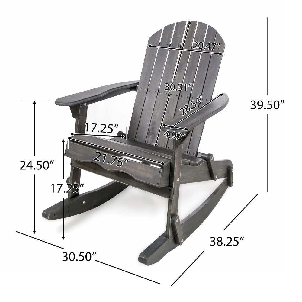 Ariel Outdoor Acacia Wood Adirondack Rocking Chair, Dark Grey - Image 7