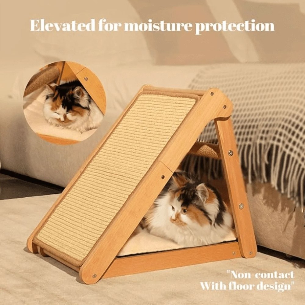 CheerPals Sisal Cat Scratcher Ramp with Cushion, 20" x 14.1" Large Foldable Scratch Board Cats Scratching Post, Wooden Pet Furniture - Image 7