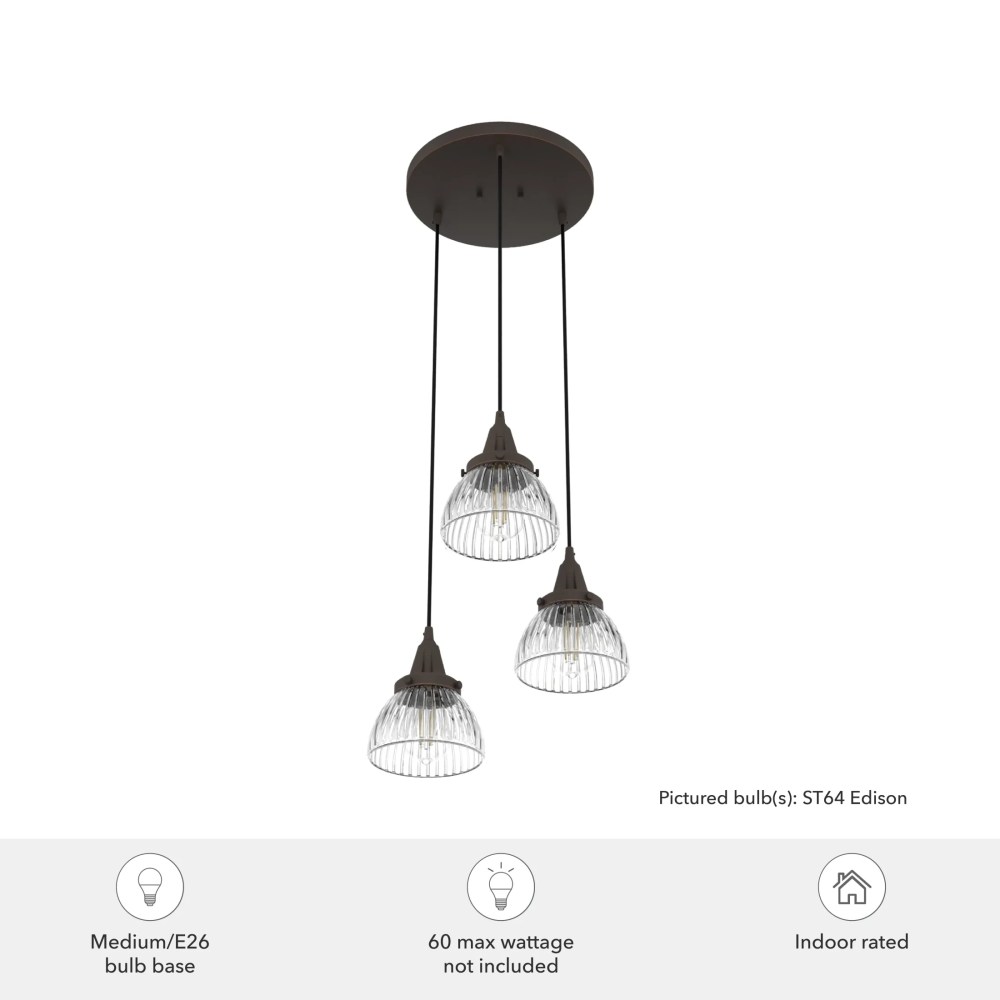 Hunter - Cypress Grove 3-light Onyx Bengal, Medium Size Cluster Light, Dimmable, Transitional Style, Round Shaped, for Bedrooms, Dining, Living Rooms - 19183 - Image 5