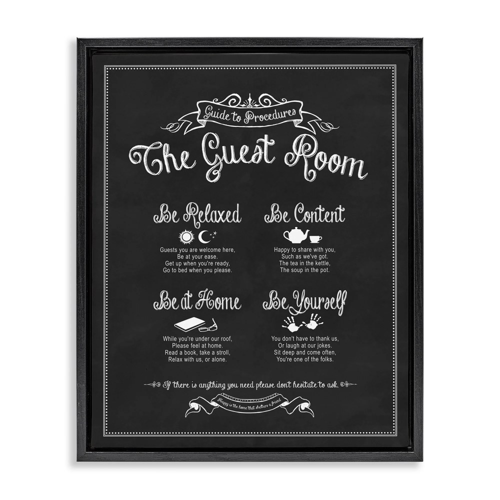 Stupell Industries The Guest Room Guide Jet Black Framed Floating Canvas Wall Art, 1620, by Lettered and Lined