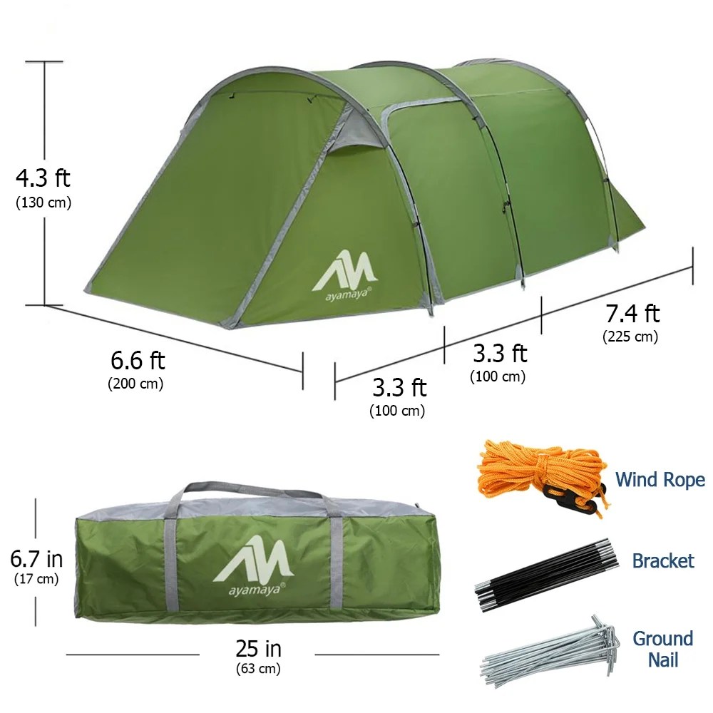 4/5 Person Family Tunnel Tent for Camping, iClover 2 Room Ultralight Backpacking Tent with Front Vestibule, Waterproof Double Layer Classic 4 Season Tents, Easy Setup for Outdoor Sports - Image 2