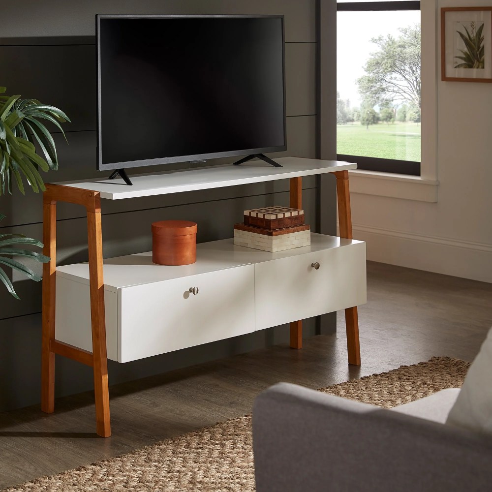 Weston Home Olyvia Wood TV Stand with Drawers,for TVs up to 47",White