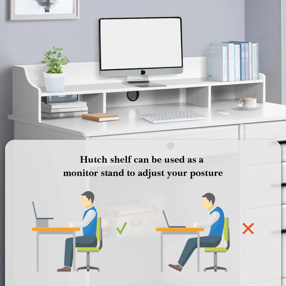 4 Ever Wooden L-Shaped Desk with Hutch & Storage,White - Image 6