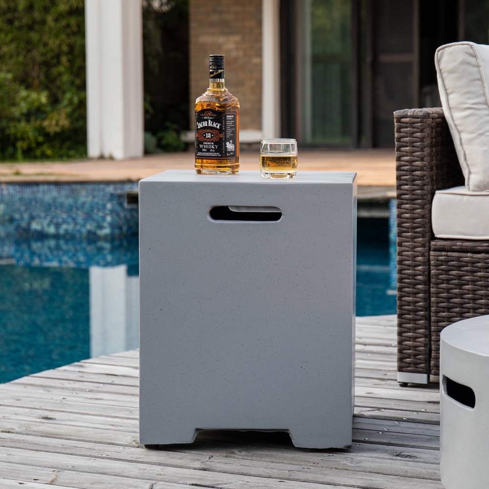 VENTOPYR Outdoor Hideaway Tank Table for Gas Fire Pits,Hides Standard 20lb Propane Tank Cover w Side Handles (Gray)