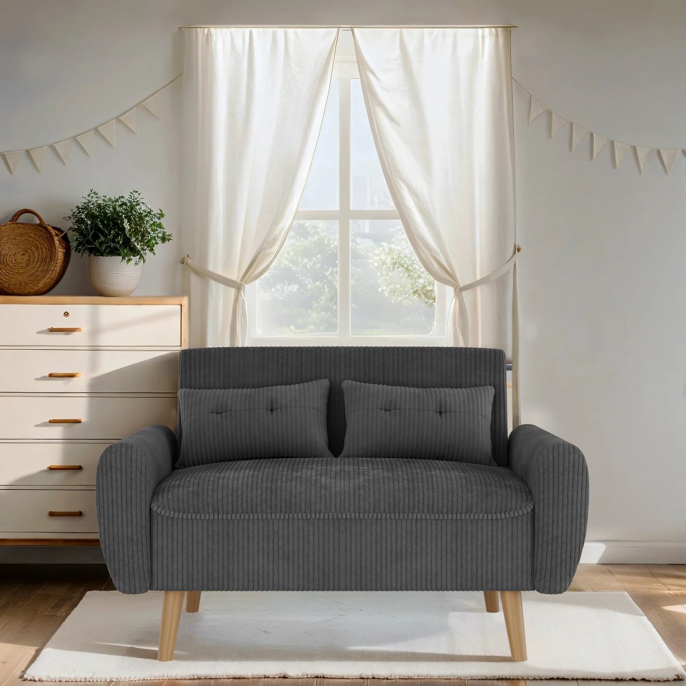 Walsunny 49" Loveseat Sofa Couch,2-Seat Fabric Upholstered Sofa with 2 Removable Pillows,Modern Loveseat Couch,Wood Leg,Dark Gray