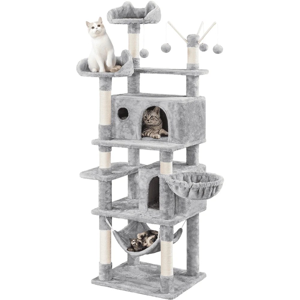 Renwick 67" H Multi-Level Cat Tree Cat Tower with Condos, Light Gray