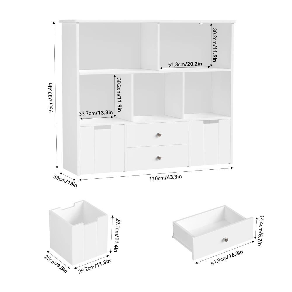 Homfa Kids Toy Storage Organizer,5 Cubby Children Bookcase and Bookshelf with 4 Drawer on Wheels for Playroom,White - Image 4