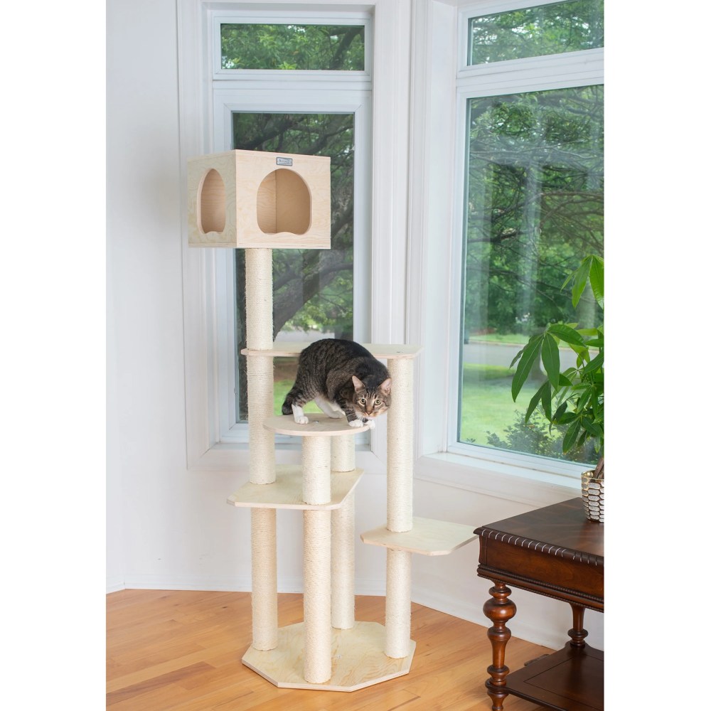 Armarkat 69-in Cat Tree & Condo Scratching Post Tower, Wood - Image 4