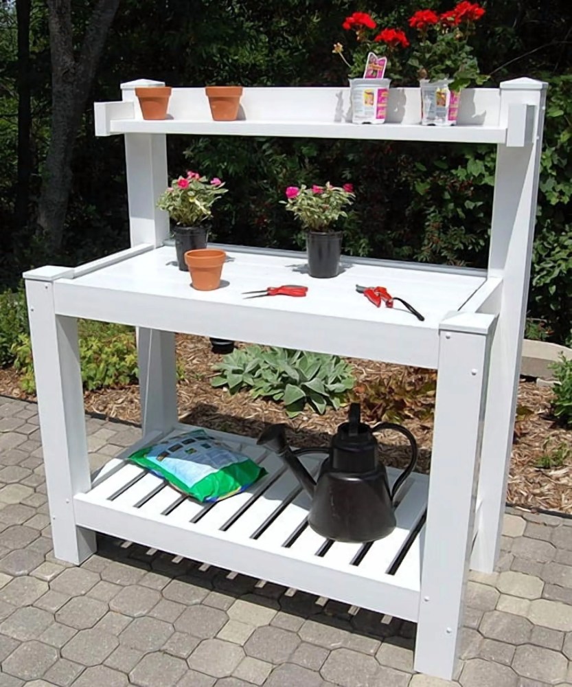 DuraTrel Hillcrest White Vinyl Potting Bench - Image 2