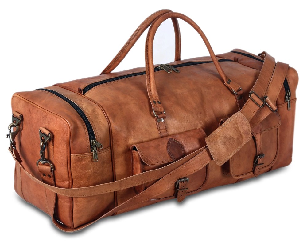 32-Inch Large Leather Duffel Bag for Men-Travel Holdall,Overnight Gym & Weekend Sports Bag
