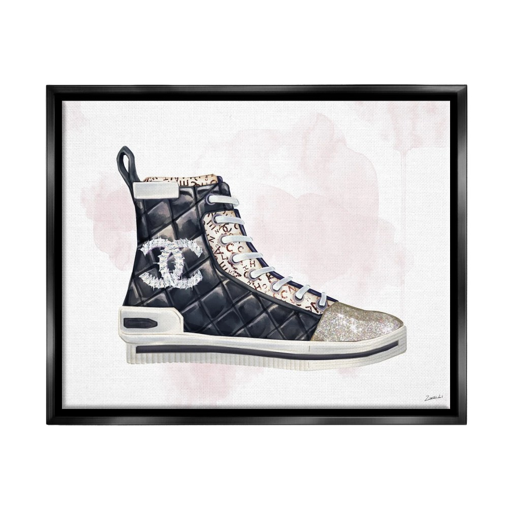 Stupell Industries Glam Fashion Quilted Sneaker Designer Style Jet Black Framed Floating Canvas Wall Art, 1620, by Ziwei Li