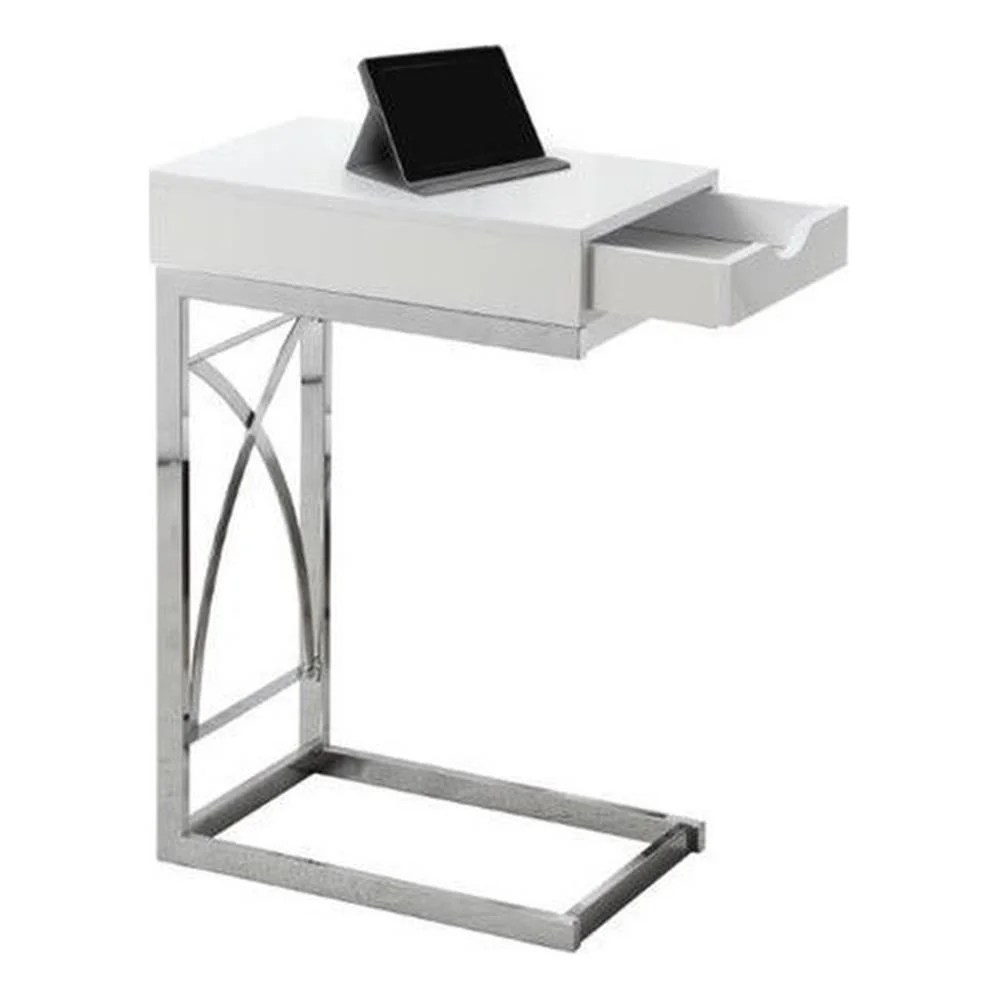 Accent Table C-shaped End Side Snack Bedroom Metal Glossy White