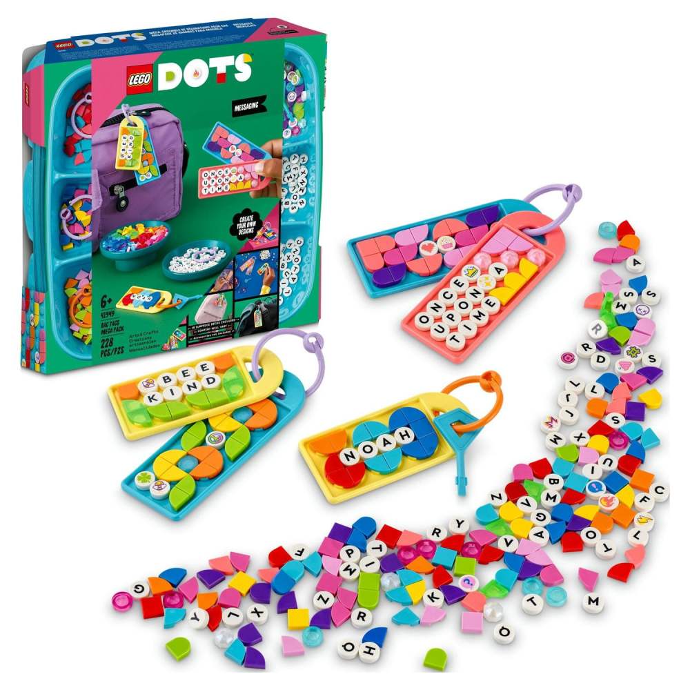 LEGO DOTS Bag Tags Mega Pack-Messaging 41949 DIY Customizable Craft Kit A Creative Activity Toy for Kids Aged 6 (228 Pieces)