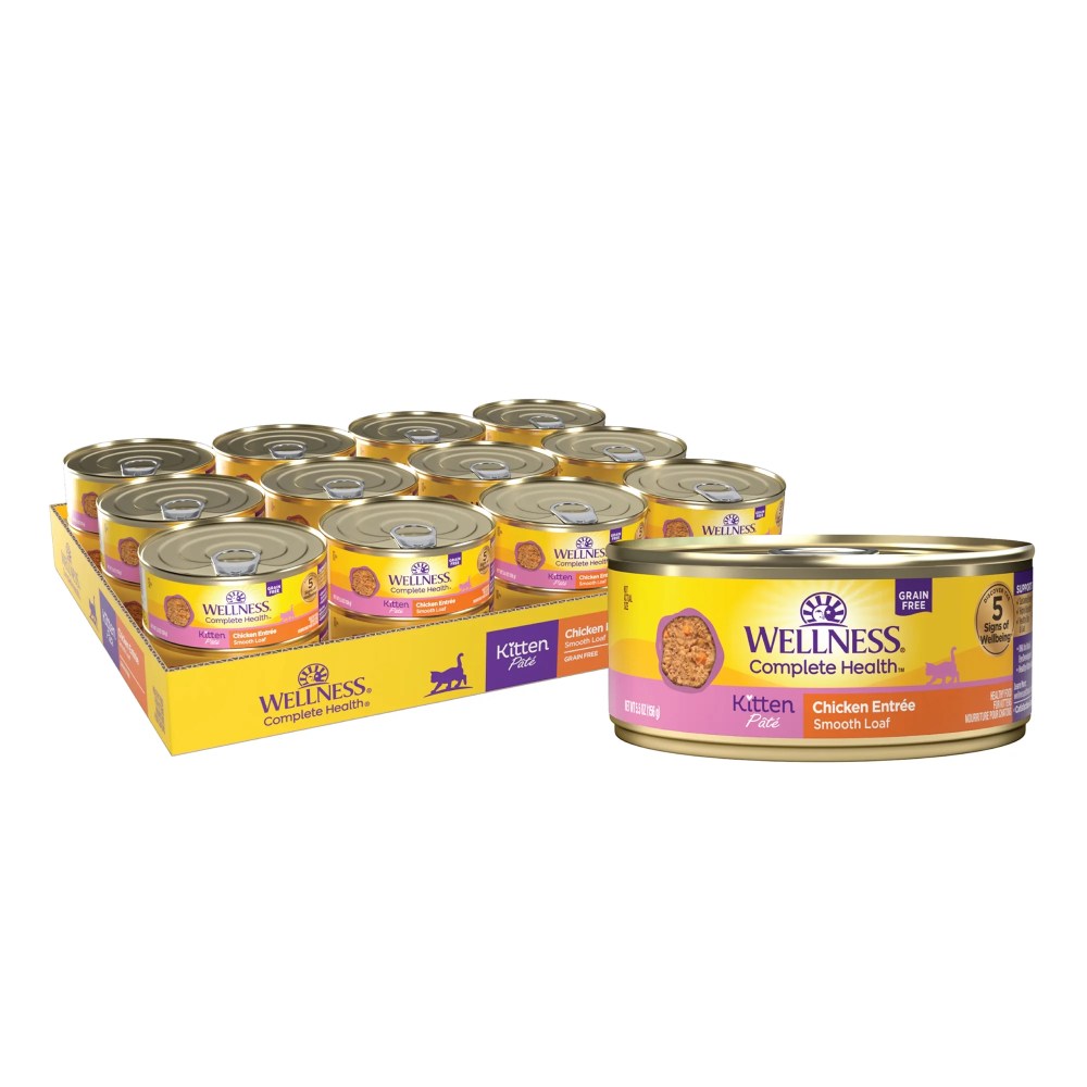 Wellness Complete Health Pate Kitten Canned Wet Cat Food,  Natural,  Protein Rich,  Grain Free,  Chicken Entre Recipe,  5.5 oz,  Pack of 24 Cans
