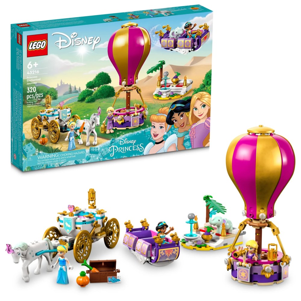 LEGO Disney Princess Enchanted Journey 43216 Building Set - 3in1 Playset with Cinderella, Jasmine, Rapunzel Mini Dolls, Toy Horse & Carriage, Hot Air Balloon, Gift for Girls, Boys, and Kids Ages 6