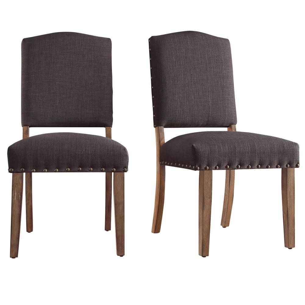 Weston Home Nailhead Upholstered and Wood Dining Chair,Set of 2,Dark Gray Linen