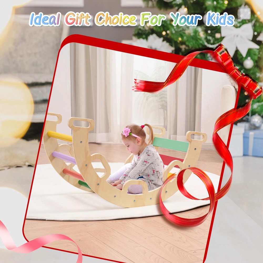 Naipo Pikler Triangle Set, Climbing Frame 8 in 1 Toddler, Wooden Climbing Indoor Kids Playground, Jungle Gym Play Set for Toddler, Baby, 3-Piece Rainbow - Image 3