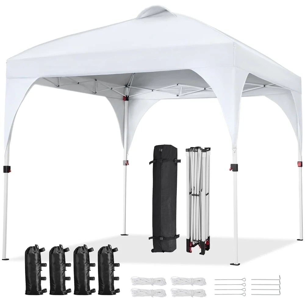 Yaheetech 8x8ft Pop Up Canopy Tent with Adjustable Height and Roller Bag, White