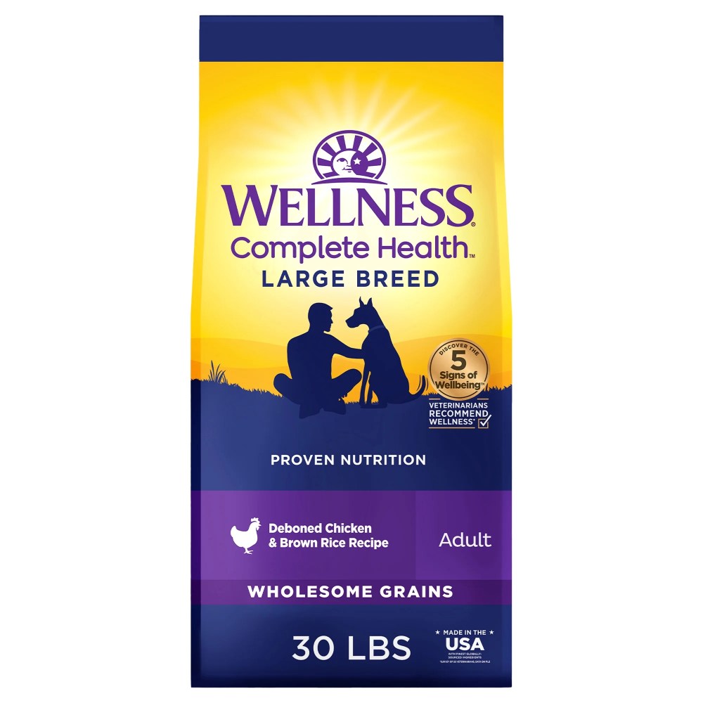 Wellness Complete Health Dry Dog Food,  Large Breed,  Wholesome Grains,  Natural,  Chicken & Brown Rice Recipe,  (30-Pound Bag)