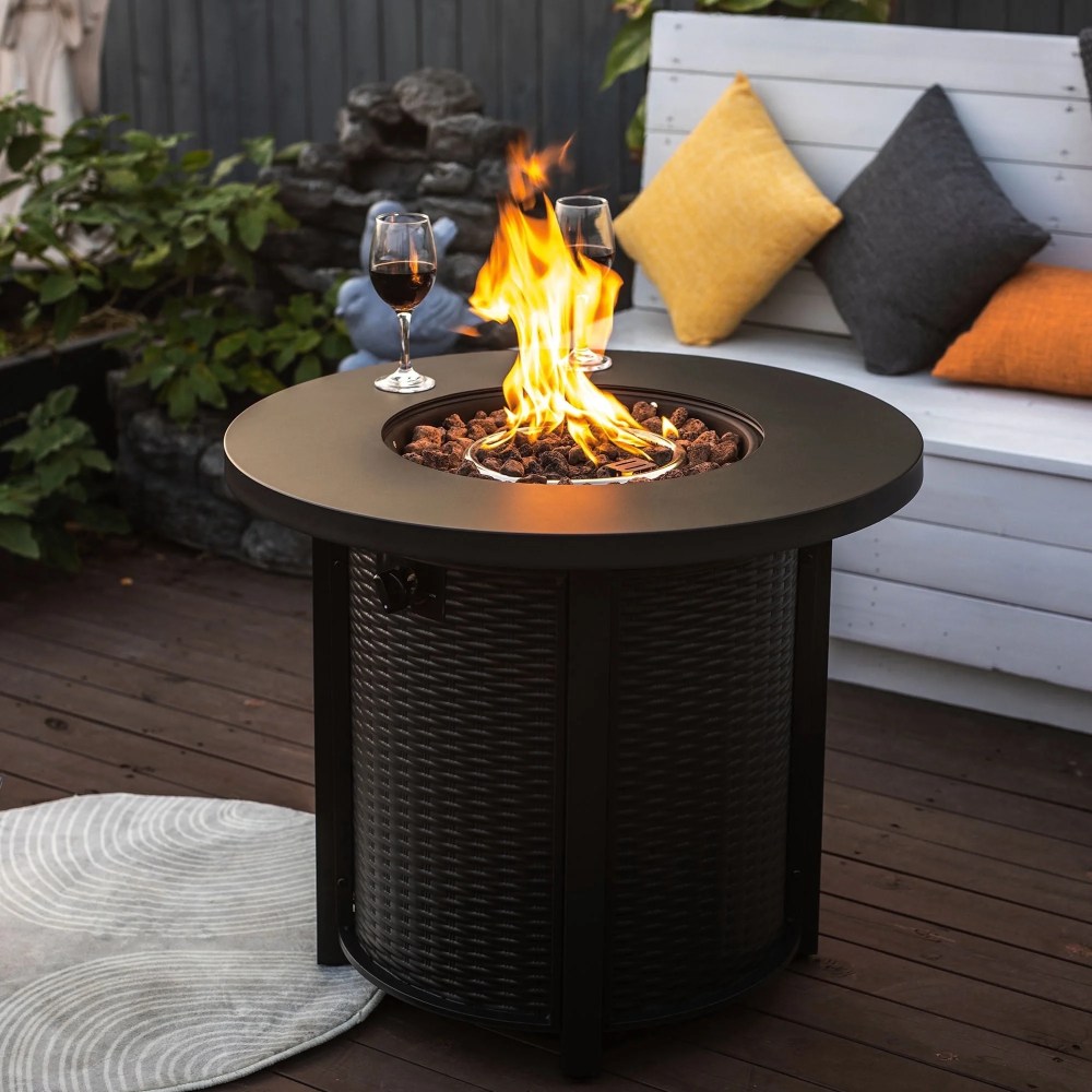 30" Propane Fire Pit Table,SHINPT 50000 BTU Outdoor Fire Pit with Lid and Lava Rock,Outdoor Fire Table for Backyard,Garden,Gas Fire Pit for Outside,Patio,Add Ambience to Gatherings