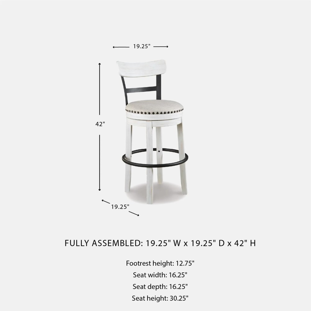Signature Design by Ashley Valebeck Swivel Bar Stool, White, Upholstered Pub Height Chair with Linen Fabric Seat and 360-Degree Swivel - Image 9