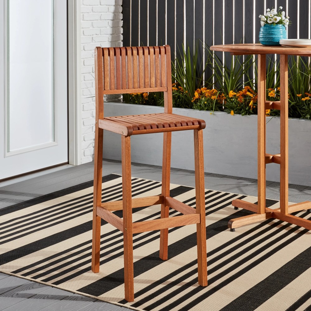 Amazonia Milano 1-Piece Patio Barstool Eucalyptus Wood Ideal for Outdoors and Indoors