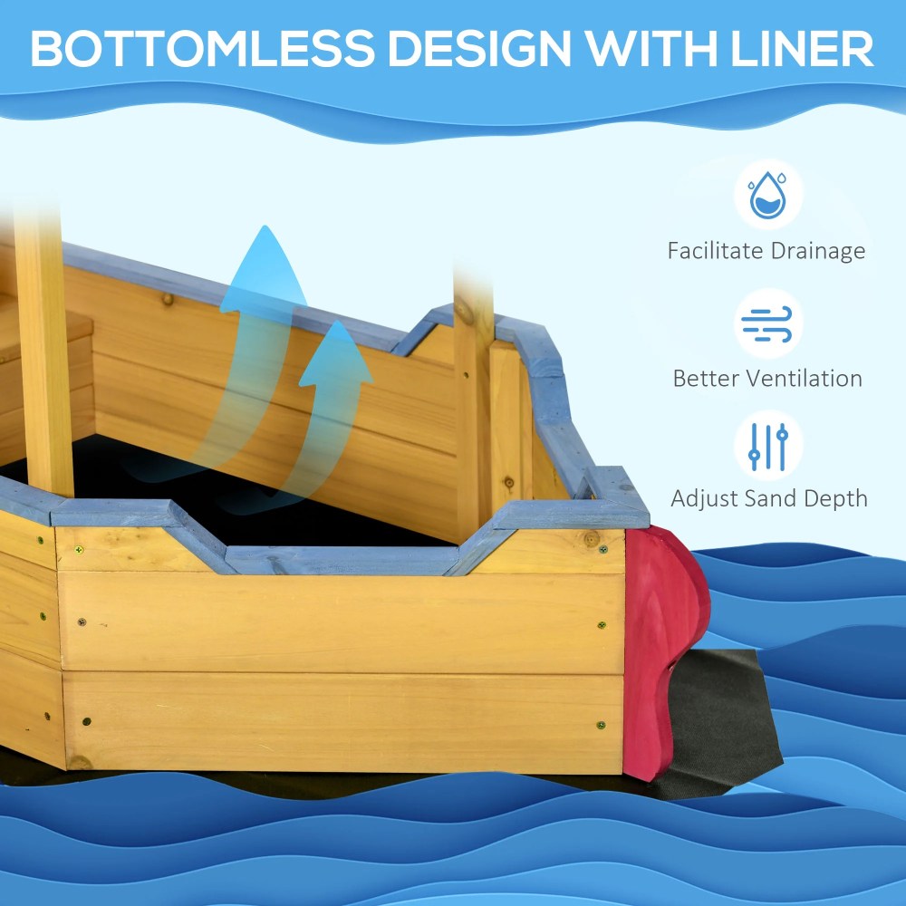 Outsunny 63" Wooden Kids Sandbox with Covered Protection Under Canopy - Image 7