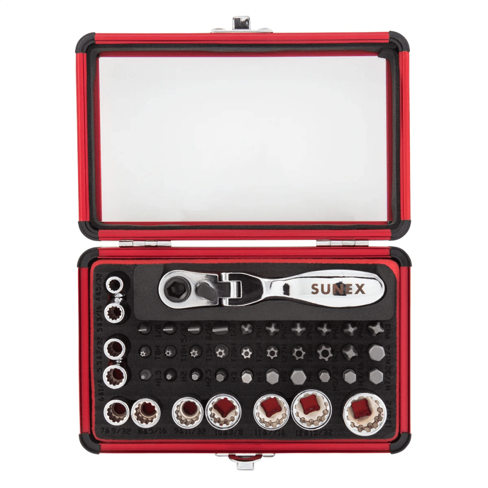 Sunex 9732 1/4" Drive 44pc Socket & Bit Set w/ Mini Dual Flex Head Ratchet