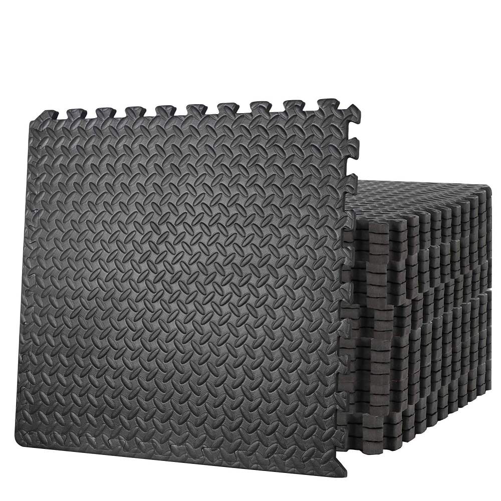 ZENY 24 Tiles Puzzle Exercise Floor Mat EVA Foam Interlocking Tiles 3/4" Thick 96 SQ.FT 48 Borders, Black