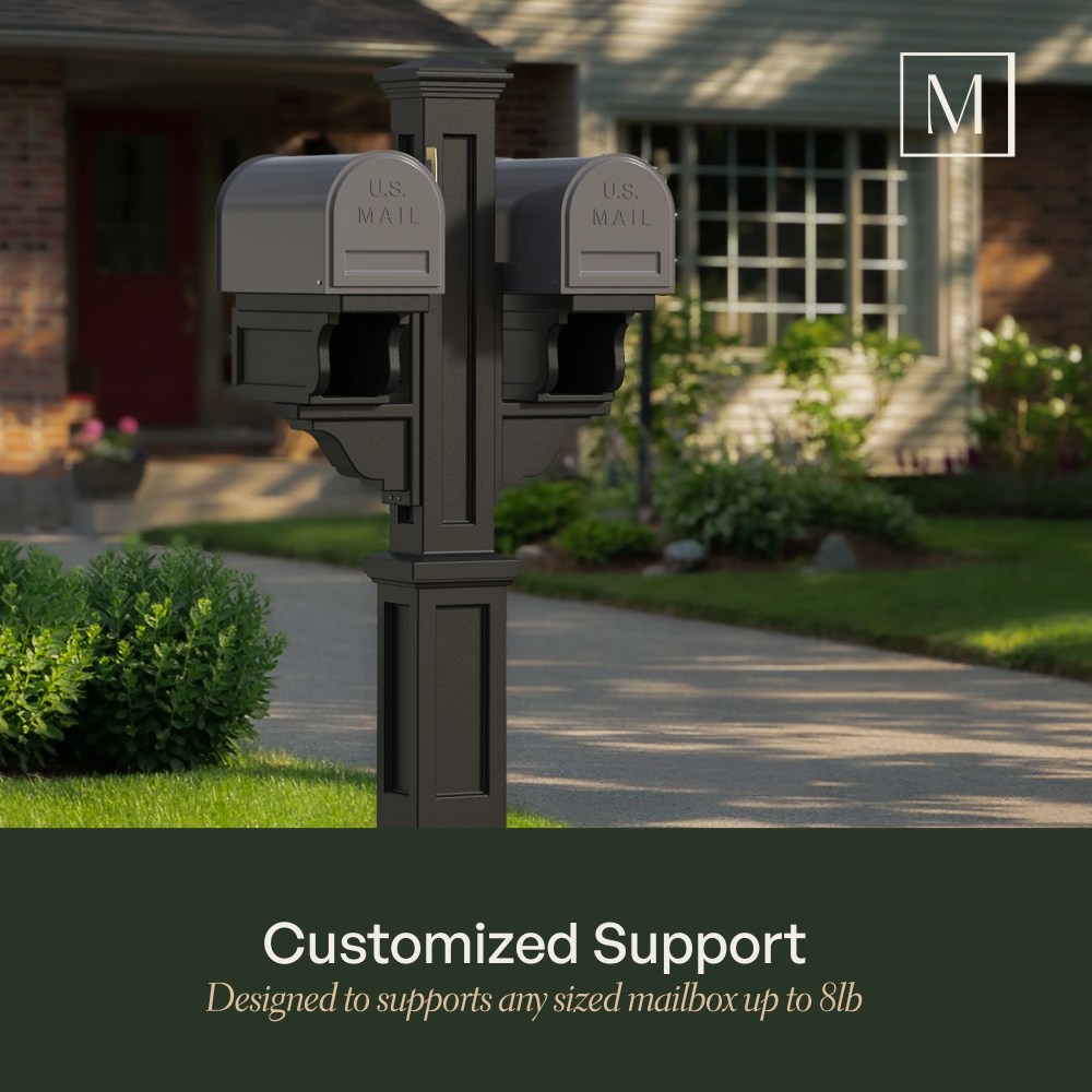Mayne Rockport Double Mailbox Arm Mount Black Plastic Mailbox Post - Image 4