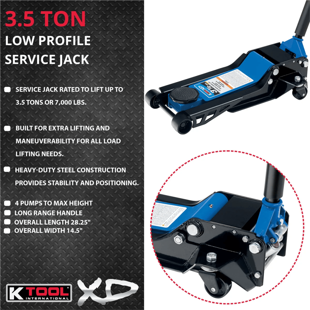 K-Tool INT022 3.5 Ton Low Profile Service Jack Dual Pump Piston - Image 4