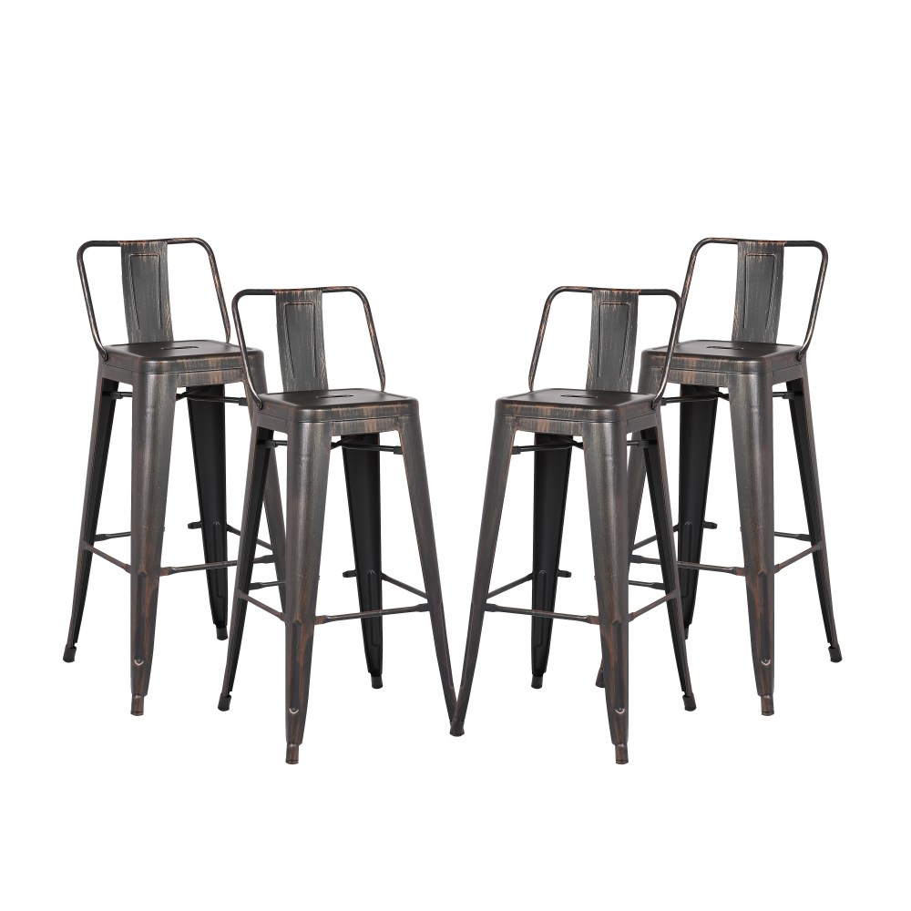 30" Sanded Matte Black Industrial Contemporary Rustic Metal Barstools with Bucket Back,Set of 4