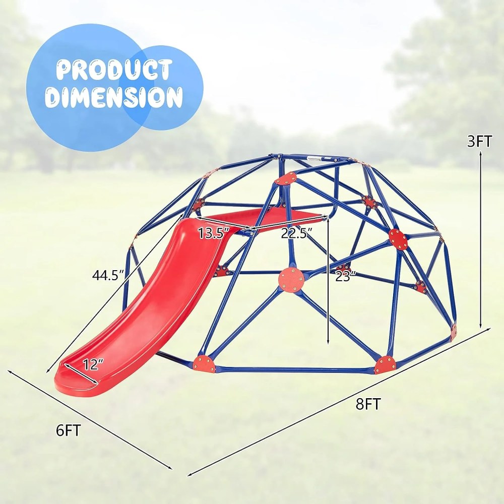 OLAKIDS 8FT Climbing Dome with Slide, Kids Outdoor Toys Jungle Gym Geodesic Climber, Steel Frame, 8FT Climb Structure Backyard Playground Center Equipment for Toddlers 3-8 - Image 7