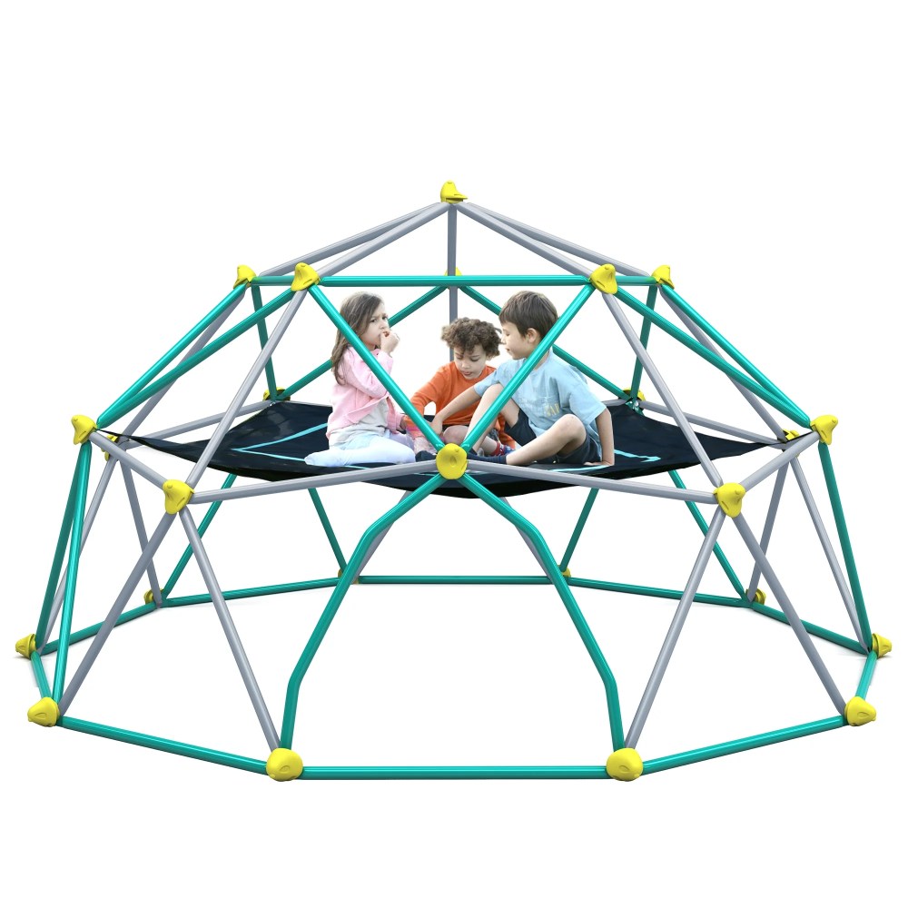 Aukfa 13FT Climbing Dome Play Center, Climbing Dome Tower with Canopy and Playmat, Supports 1000LBS, Green