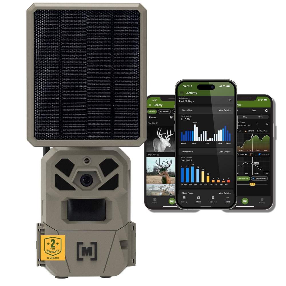 Moultrie Edge Solar Cellular Trail Camera - Integrated Solar Panel with Battery - 40MP - 1080p Video - Low-Glow Flash - Multi-Carrier Auto-Connect - Built-in Memory - 0.4s Trigger Speed