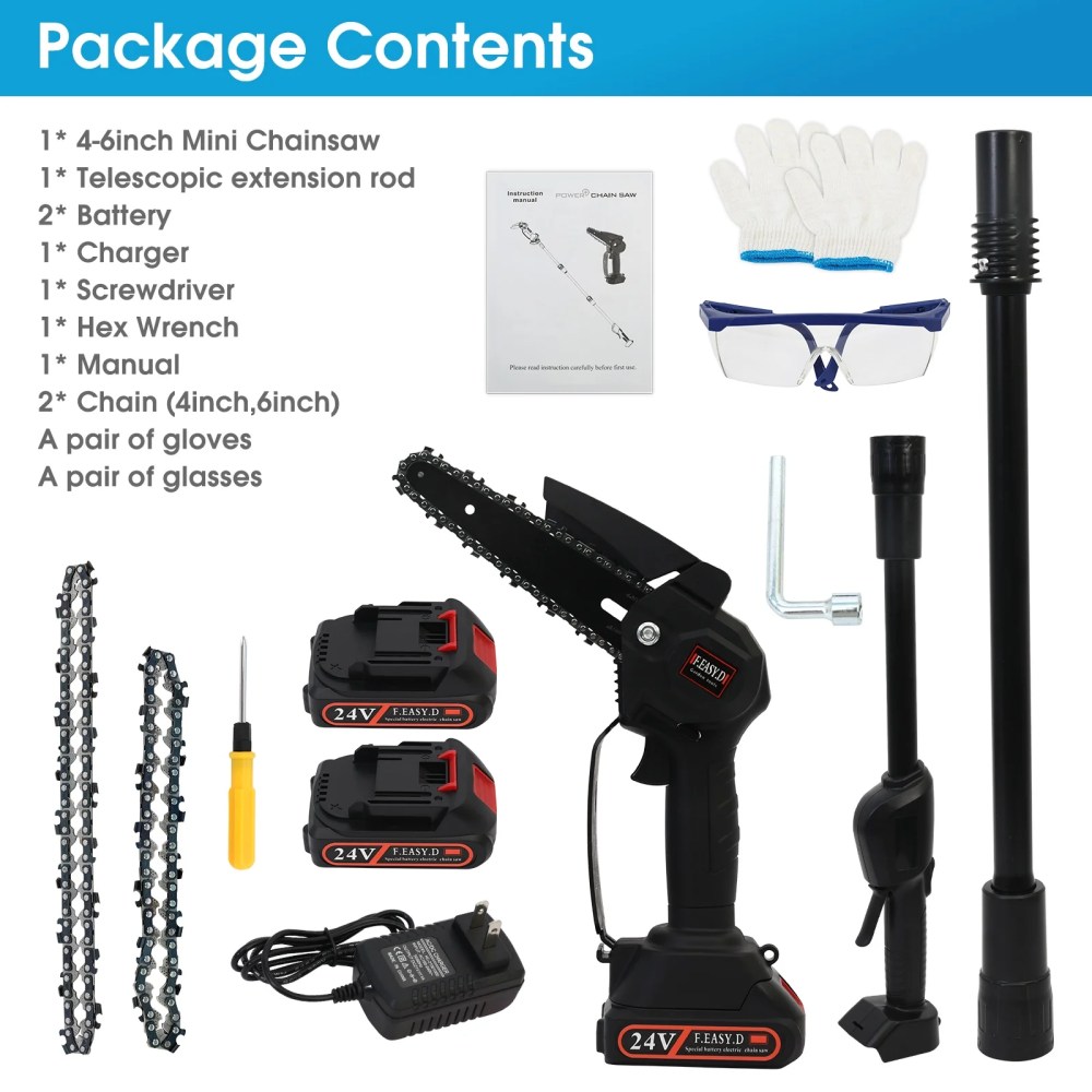 2-in-1 Cordless Pole Saw,4 & 6 inch Electric Pole Chainsaw with 24V 2x1.5Ah Batteries,Pole Saw for Tree Trimming,Wood Cutting - Image 11