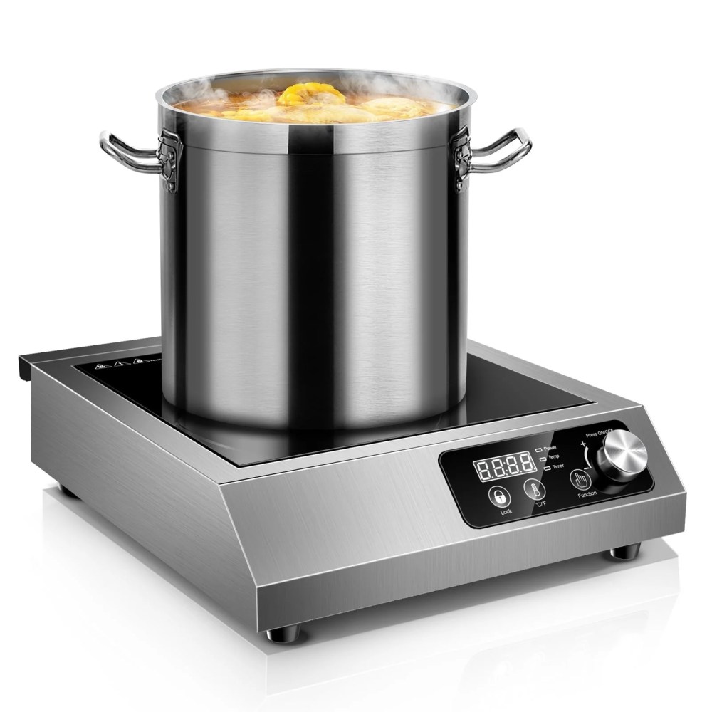 Zomagas 1800W Commercial Induction Cooktop-Portable,ETL-Certified,10 Temp/Power Levels (140" F-460" F),Stainless Steel,Knob Control,Child Lock-For Restaurant,Home