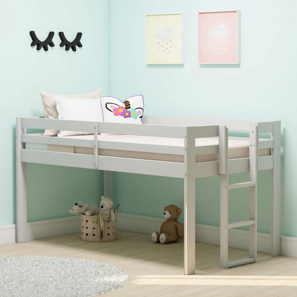 Alaterre Furniture Jasper Wood Twin Loft Bed with Ladder and Safety Guardrails (Dove Gray)