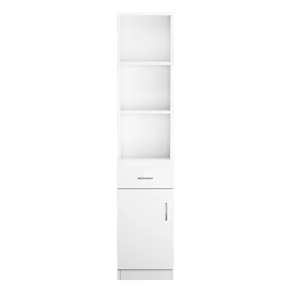 Zimtown Wooden Barber Station Makeup Hair Salon Cabinet,Freestanding Bathroom Tall Cabinet with 5 Storage Shelves & Drawer,White