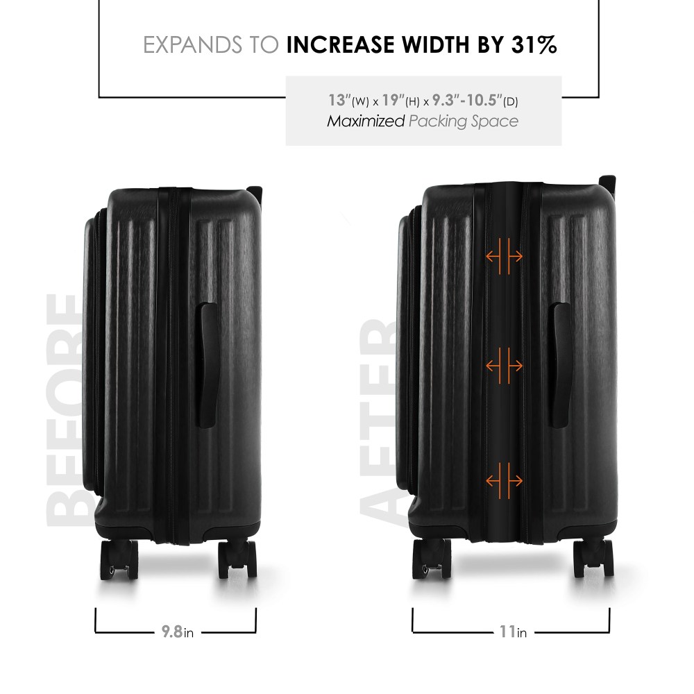 Virtu 20 inch Hardside Carry-On Expandable Luggage,Front Pocket Luggage Set Spinner Suitcase Set,Black - Image 4
