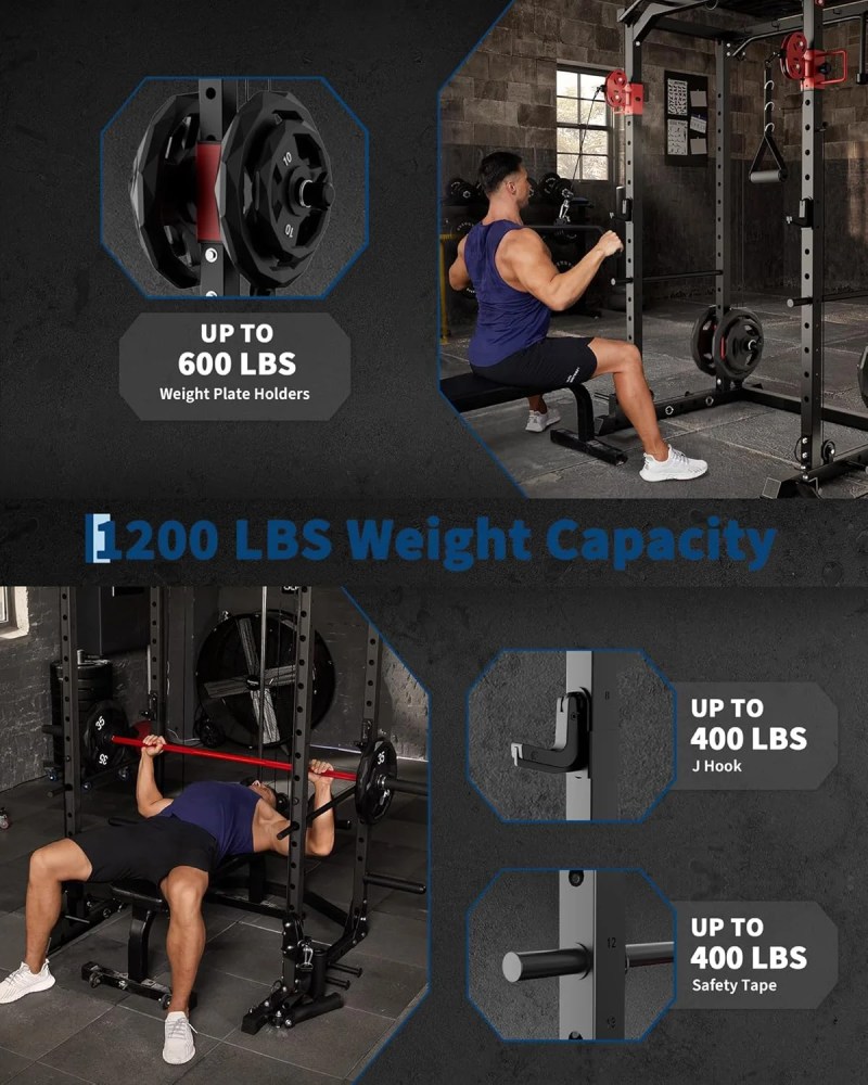JoanKaren Power Rack with Dual Pulley System, 2000LBS Capacity Home Gym Squat Cage for Strength Training, Includes Multiple Attachments - Image 5