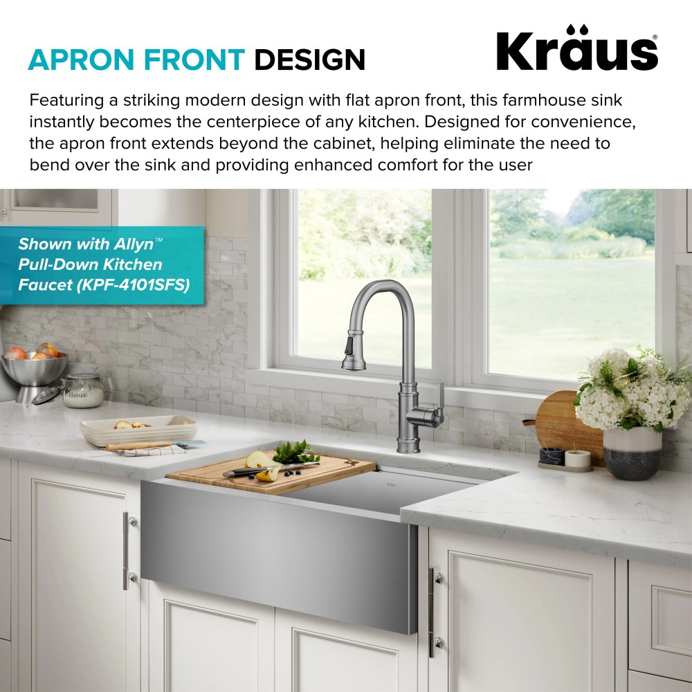 KRAUS Kore Workstation 30-inch Farmhouse Flat Apron Front 16 Gauge Single Bowl Stainless Steel Kitchen Sink with Accessories (Pack of 5) - Image 3